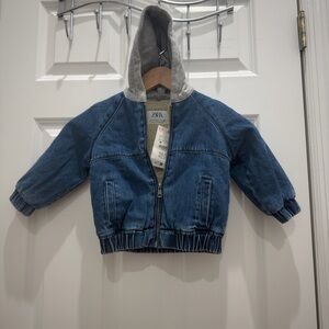 Zara Kids Denim Jacket with Gray Hood